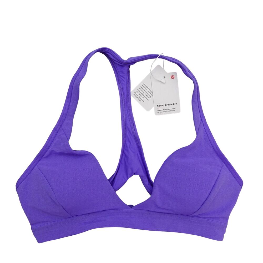 Lululemon All Day Breeze Bra Size 6 A/B LETI Purple Light Weight Removable Cup